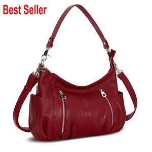 Genuine Leather Hobo Bag Crossbody Satchel Tote with Removable Straps